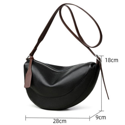 Black Stylish Genuine Leather Crescent Shape Shoulder Bag for Women Compact Grained Cowhide – hardware detail