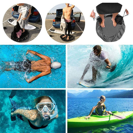 3-Piece Black Waterproof Drawstring Storage Bag and Changing Ground Mat Set for Wet Clothes – Swimwear Raincoat Storage Pouch, Dia 50CM & 90CM & 130CM, Outdoor Swimming Cycling Hiking Travel Accessories
