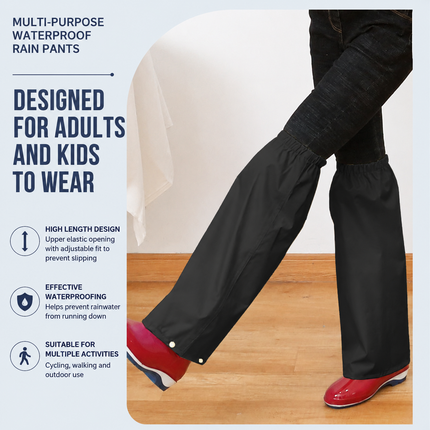 Navy Blue Waterproof Rain Leg Covers and Long Half Rain Pants Quick Pull-On with Adjustable Elastic (1 – shape and profile