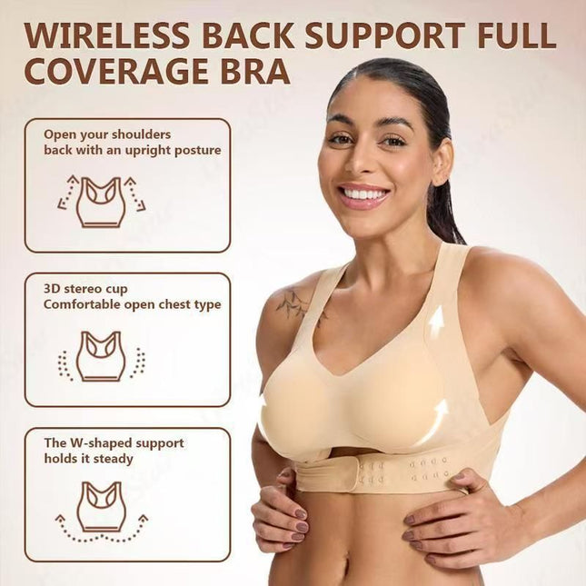 L Size Black Wireless Posture Support Sports Full Coverage Bra for Women High Elastic Seamless – product detail