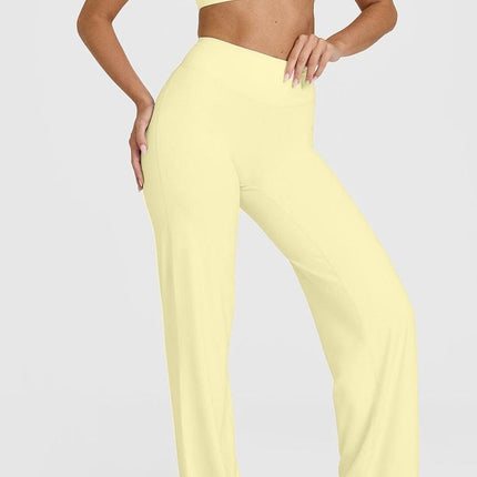 S Size Yellow High Waisted Flare Yoga Pants for Women - M-Shaped Peach Hip Lifting Wide-Leg Workout Trousers with Soft & Skin Feel Four Way Stretch Fabric, Breathable & Quick Dry