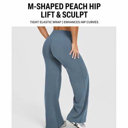 XL Size Yellow High Waisted Flare Yoga Pants for Women - M-Shaped Peach Hip Lifting Wide-Leg Workout Trousers with Soft & Skin Feel Four Way Stretch Fabric, Breathable & Quick Dry