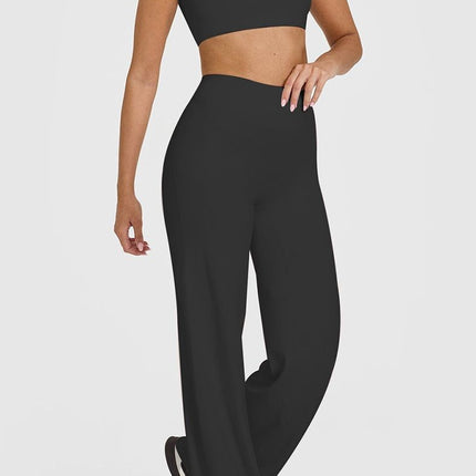 M Size Black High Waisted Flare Yoga Pants for Women - M-Shaped Peach Hip Lifting Wide-Leg Workout Trousers with Soft & Skin Feel Four Way Stretch Fabric, Breathable & Quick Dry