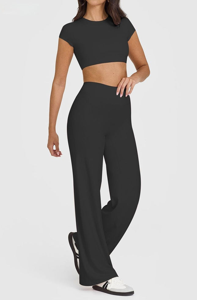 M Size Black High Waisted Flare Yoga Pants for V888-ELOSUNG52885