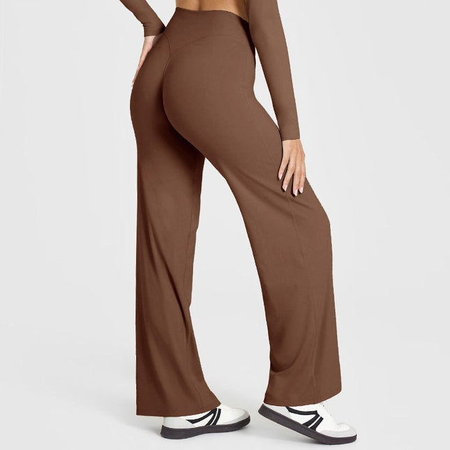 XL Size Caramel High Waisted Flare Yoga Pants for V888-ELOSUNG52899