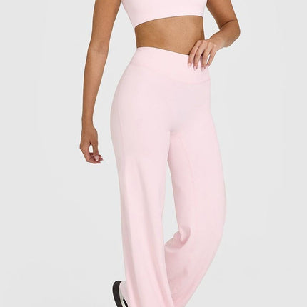 M Size Pink High Waisted Flare Yoga Pants for Women - M-Shaped Peach Hip Lifting Wide-Leg Workout Trousers with Soft & Skin Feel Four Way Stretch Fabric, Breathable & Quick Dry