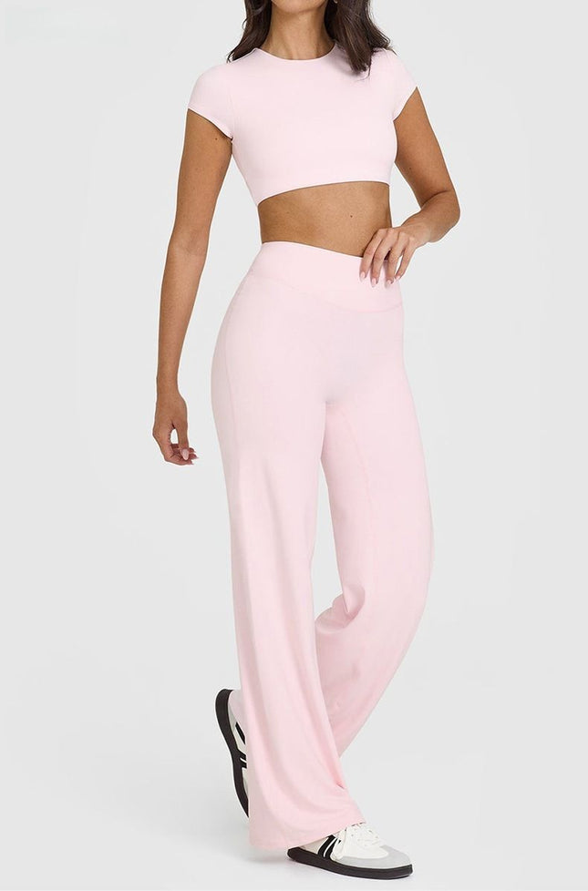 L Size Pink High Waisted Flare Yoga Pants for – product detail