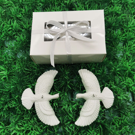 White Dove Christmas Ornament Set (4 Piece / 2 Gift Box) – Elegant Peace Dove Hanging Pendant with Gift Boxes & Silver Strings, Wedding Party Window Display Decor and Holiday Tree Accessories
