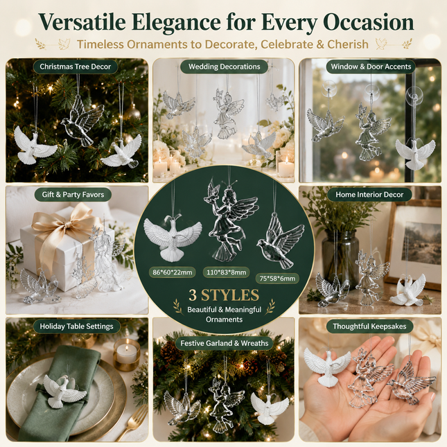 Crystal Flat Dove Christmas Ornament Set (30 PCS) Elegant Peace Dove Hanging Pendant Wedding Party Window – product detail
