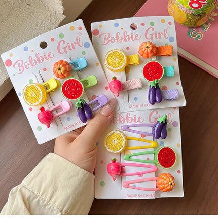 5-Piece Fruit Resin Hair Accessories Set with 5-Type Fruit Hair & Ear Clips, Hair Ties and Pearl Bracelet, Cute Colourful Summer Fruity Headwear Kit for Daily Wear, Party Styling and Girls Gift Giving