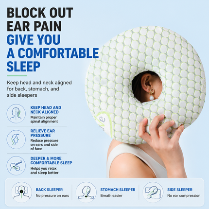 Green 30CM Round Ear Protection Pillow with Hole Design Milk Silk Removable Cover and PP – hardware detail
