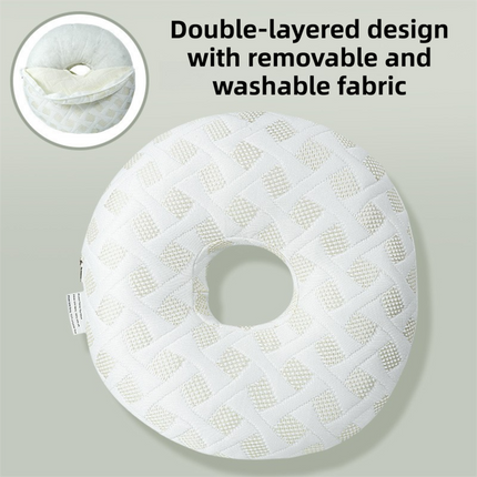 White 30CM Round Ear Protection Pillow with Hole Design – Milk Silk Removable Cover and PP Cotton Core, Side Sleeper Pillow & Neck Support Cushion for Ear Pressure Relief