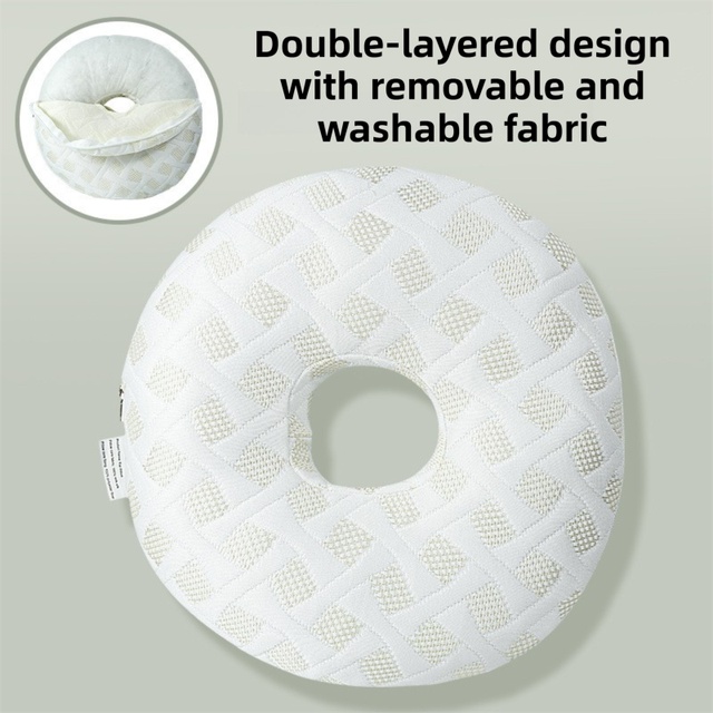 White 30CM Round Ear Protection Pillow with Hole Design Milk Silk Removable Cover and PP