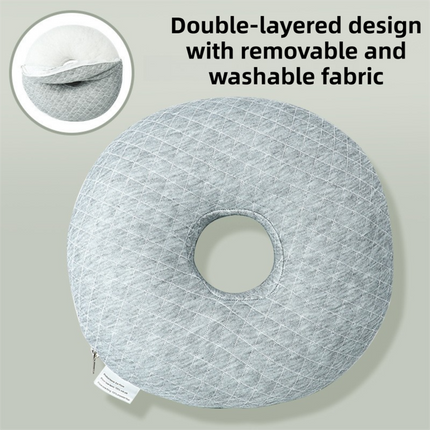 Quilted Grey 30CM Round Ear Protection Pillow with Hole Design Milk Silk Removable Cover and