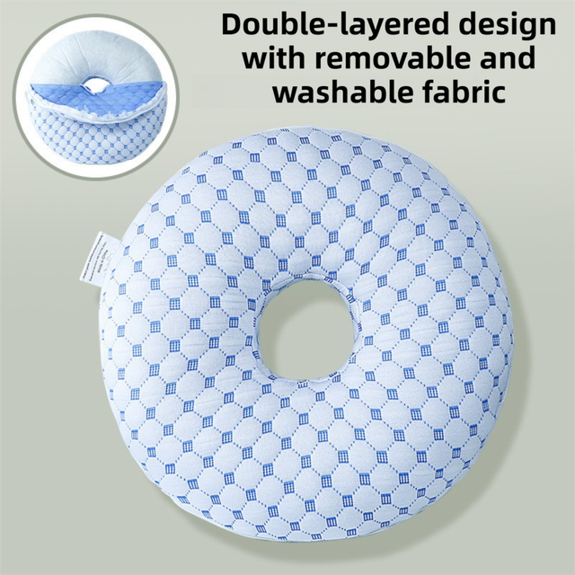 Blue 30CM Round Ear Protection Pillow with Hole Design Milk Silk Removable Cover and PP V888-ELOSUNG52940