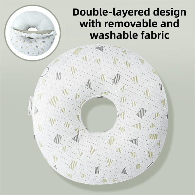 Boer Grey 30CM Round Ear Protection Pillow with Hole Design Milk Silk Removable Cover and