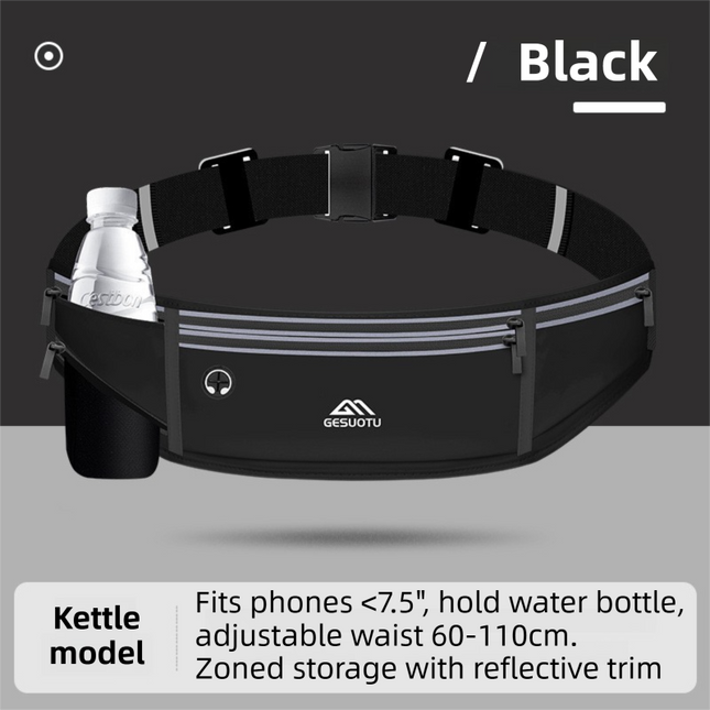 Black Breathable & Waterproof Lycra Running Waist Bag for Kettle & 7.5 Phone Lightweight No