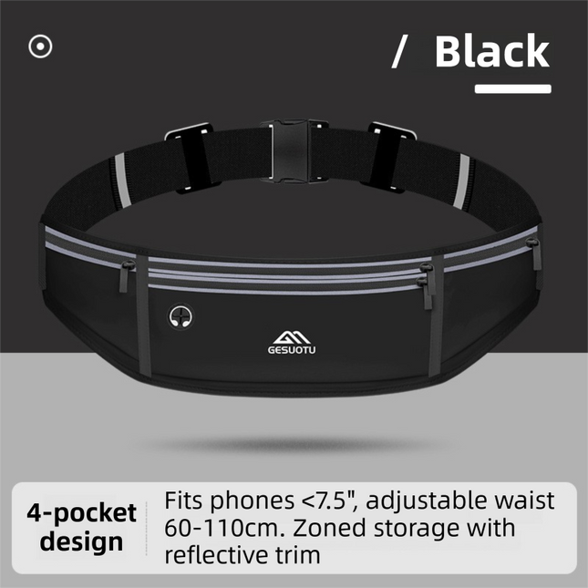 Black Breathable & Waterproof Lycra Running Waist Bag for 7.5 Phone Lightweight No Bounce