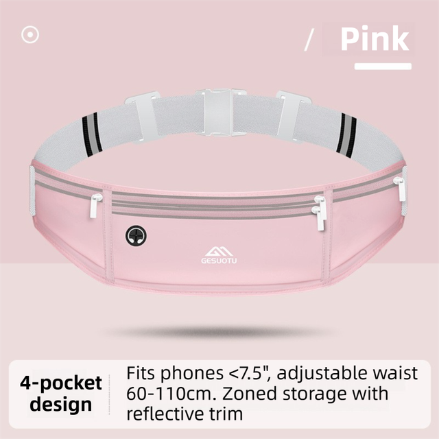 Pink Breathable & Waterproof Lycra Running Waist Bag for 7.5 Phone Lightweight No Bounce