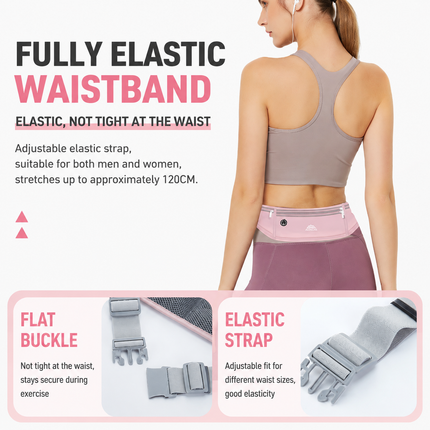 Pink Breathable & Waterproof Lycra Running Waist Bag for 7.5" Phone – Lightweight No Bounce Reflective Fitness Belt with 4 Zipper Pockets, Earphone Hole and Adjustable Strap for Men and Women