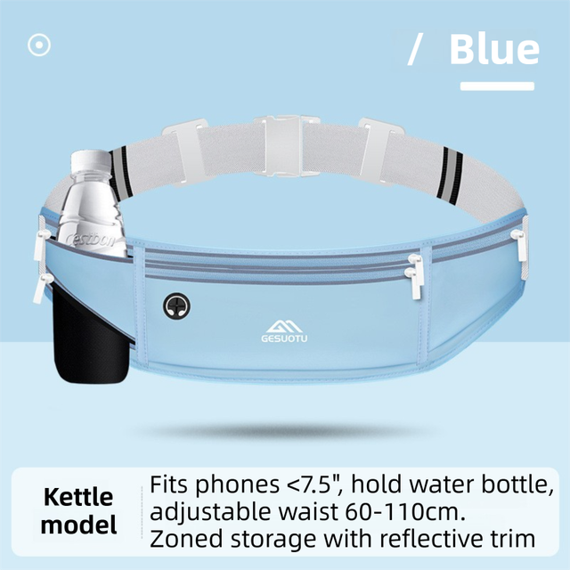 Blue Breathable & Waterproof Lycra Running Waist Bag for Kettle & 7.5 Phone Lightweight No