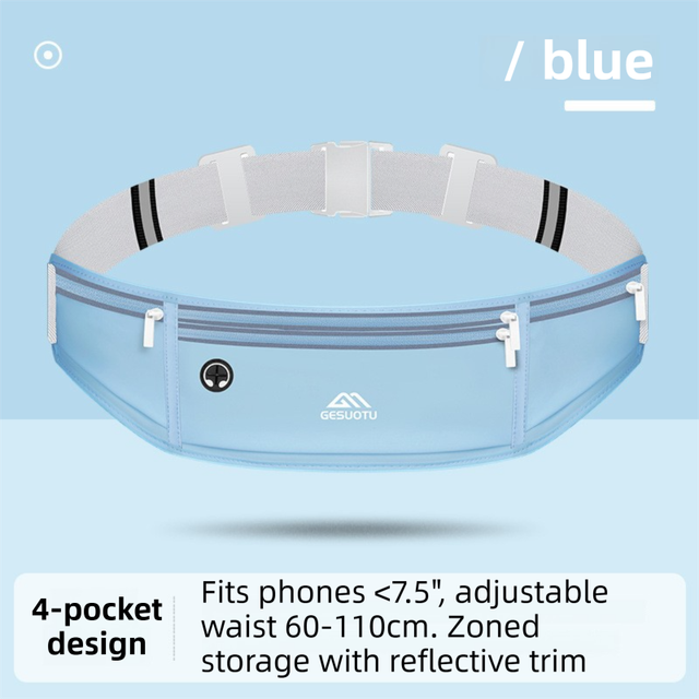 Blue Breathable & Waterproof Lycra Running Waist Bag for 7.5 Phone Lightweight No Bounce