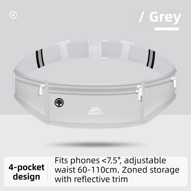 Grey Breathable & Waterproof Lycra Running Waist Bag for 7.5 Phone Lightweight No Bounce