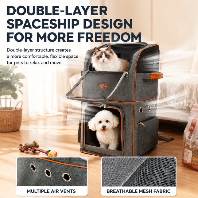 Grey Double Layer Pet Backpack and Trolley – design and finish