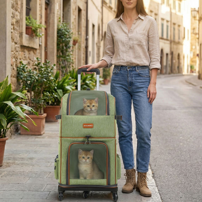 Green Double Layer Pet Backpack and Trolley V888-ELOSUNG52955
