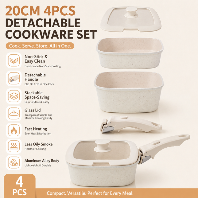 4 Piece Detachable Nonstick Aluminium Alloy Cookware Set (Dia V888-ELOSUNG52956