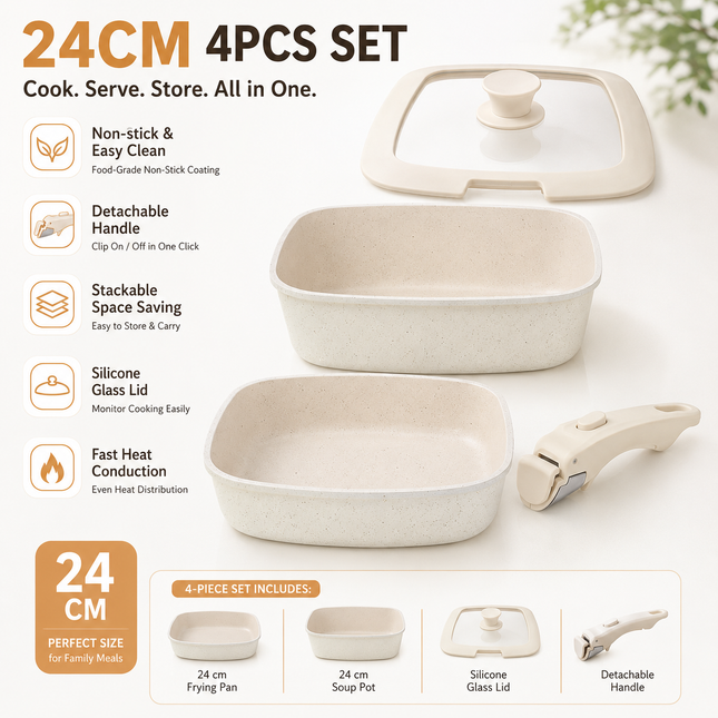 4 Piece Detachable Nonstick Aluminium Alloy Cookware Set (Dia V888-ELOSUNG52957