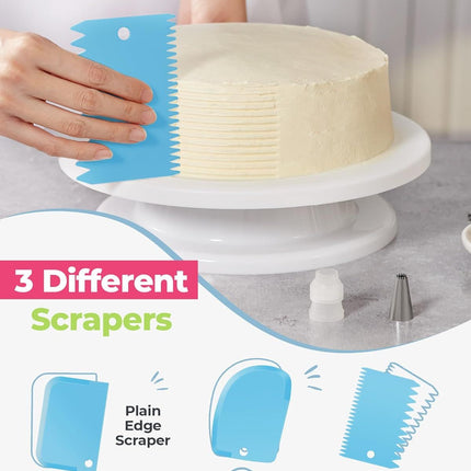 32-Piece Blue Cake Decorating Kit with 24 Numbered Icing Piping Tips, 2 Reusable Pastry Bags, 3 Icing Scrapers and Organised Storage Case for Frosting Cookie Cupcake