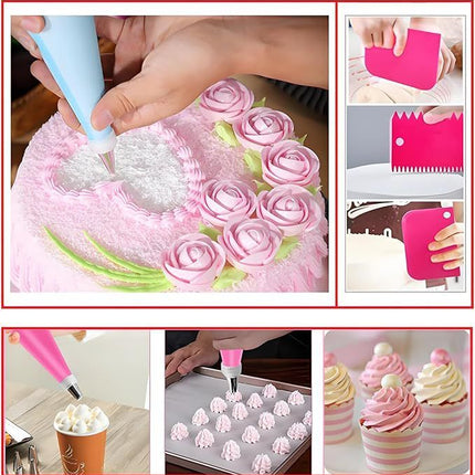 32-Piece Blue Cake Decorating Kit with 24 Numbered Icing Piping Tips, 2 Reusable Pastry Bags, 3 Icing Scrapers and Organised Storage Case for Frosting Cookie Cupcake