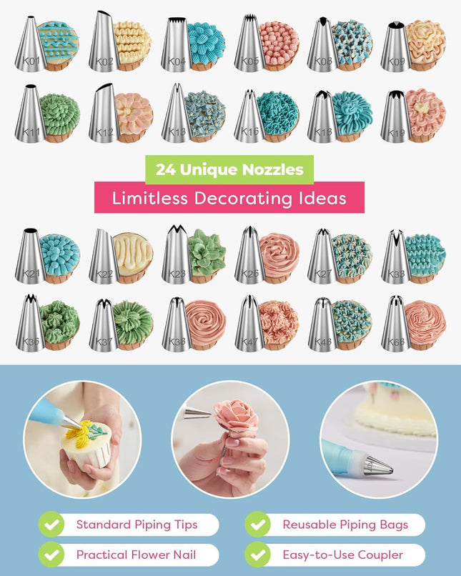 32-Piece Purple Cake Decorating Kit with 24 Numbered Icing Piping Tips 2 Reusable Pastry Bags – product detail
