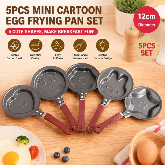 5 Piece Mini Nonstick Egg Frying Pan Set (Heart/Star/Blossom/Smile/Rabbit Cartoon V888-ELOSUNG52961