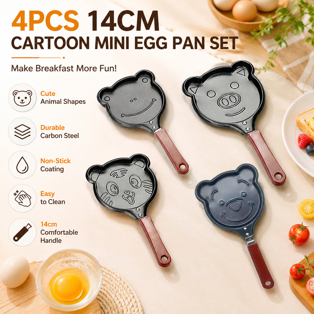 4 Piece Mini Non-Stick Egg Frying Pan Set (Frog/Pig/Bear/Tigger Cartoon V888-ELOSUNG52962