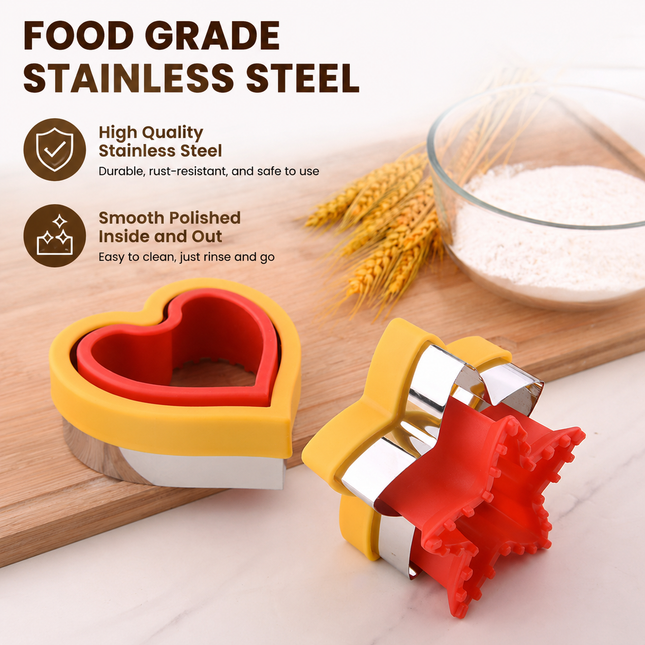 6 Piece Sandwich Cutter and Sealer Set (Heart Square Round Dinosaur Bear – product detail