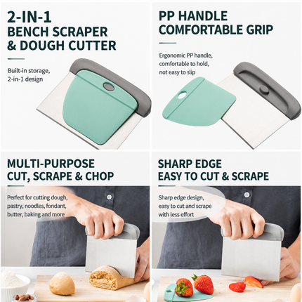 Mint Green Bread Baking Tool Set with Silicone Dough Mat Plus Rolling Pin 2-in-1 Stainless – product perspective