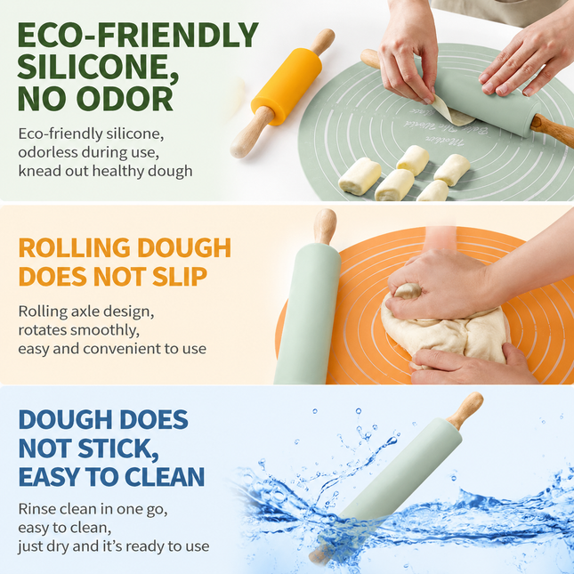 Red Bread Baking Tool Set with Silicone Dough Mat Plus Rolling Pin 2-in-1 Stainless Steel – product detail