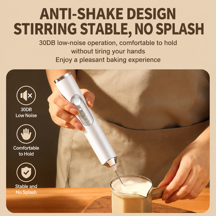 J-17 White Wireless Handheld Electric Milk Frother / Egg Beater with 2 Stainless Steel Heads, 3-Speed Stable and Anti-Splash, Typec Rechargeable