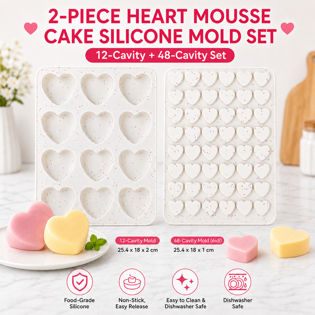 12 Cavity & 48 Cavity Heart Shaped Silicone Nonstick Easy Release Baking V888-ELOSUNG52981