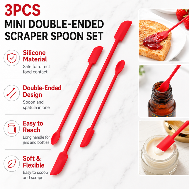 Red Silicone Mini Double Ended Spatula Spoon Set of 3 V888-ELOSUNG52984