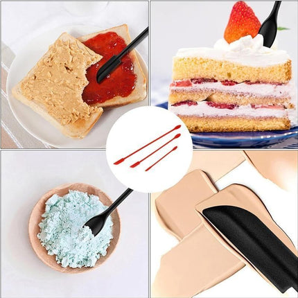 Red Silicone Mini Double Ended Spatula Spoon Set of 3 Sizes - Flexible Kitchen Mixing Spatula with Long Handle for Narrow Cosmetic Bottles Jam Jars Cream Containers