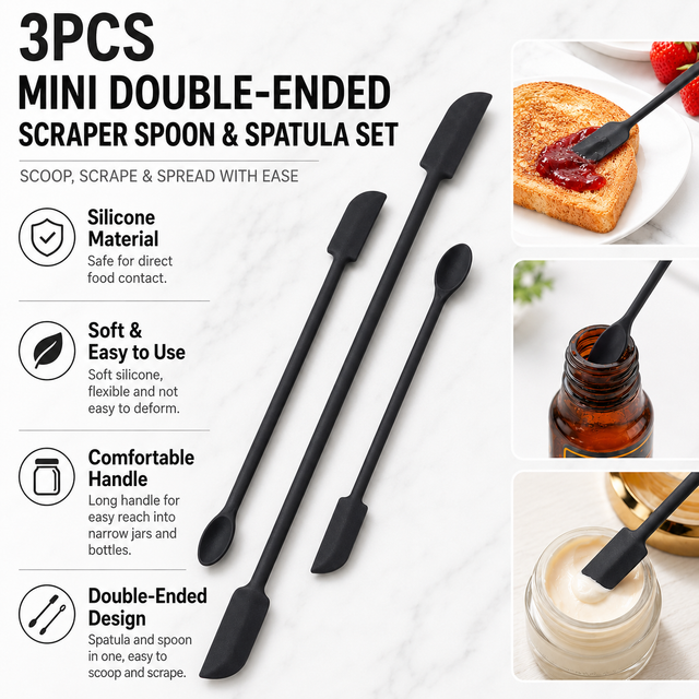 Black Silicone Mini Double Ended Spatula Spoon Set of 3 V888-ELOSUNG52985