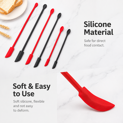 Pink Silicone Mini Double Ended Spatula Spoon Set of 3 Sizes - Flexible Kitchen Mixing Spatula with Long Handle for Narrow Cosmetic Bottles Jam Jars Cream Containers