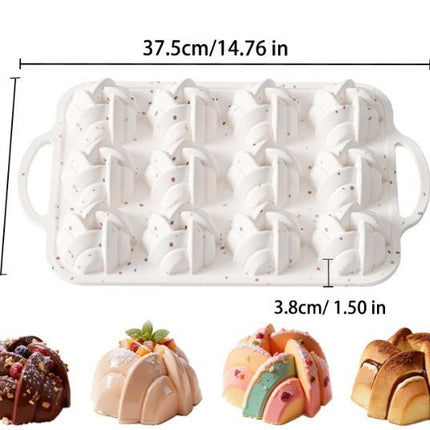 12 Cavity Silicone Bundt Cake Mould and Nonstick Iron Muffins Pan with Braided Hemp Pattern - Hardly Deformed, Easy to Release and Clean, Oven & Freezer Safe for Chocolate Jelly Mousse DIY Baking