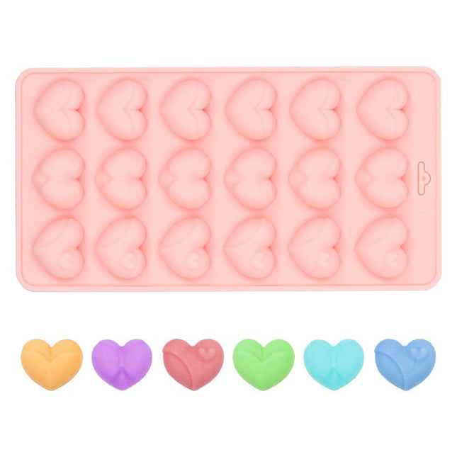 2-Pack Pink 18 Cavity Heart Chocolate Flexible Silicone Nonstick Mould with 3 Heart V888-ELOSUNG52991