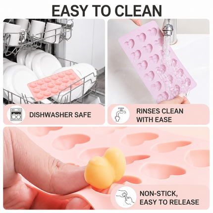 2-Pack Pink 18 Cavity Heart Chocolate Flexible Silicone Nonstick Mould with 3 Heart Shapes - Oven Freezer Safe, Easy Release & Clean Dessert Tray for Candy Mousse Jelly Cake Baking