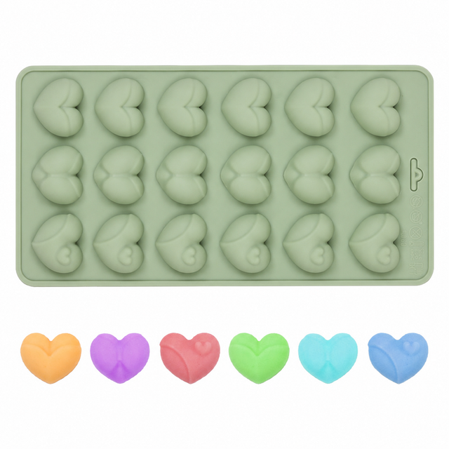 2-Pack Green 18 Cavity Heart Chocolate Flexible Silicone Nonstick Mould with 3 Heart V888-ELOSUNG52992