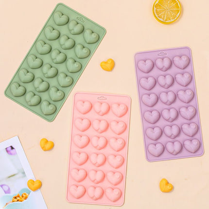 2-Pack Green 18 Cavity Heart Chocolate Flexible Silicone Nonstick Mould with 3 Heart Shapes - Oven Freezer Safe, Easy Release & Clean Dessert Tray for Candy Mousse Jelly Cake Baking